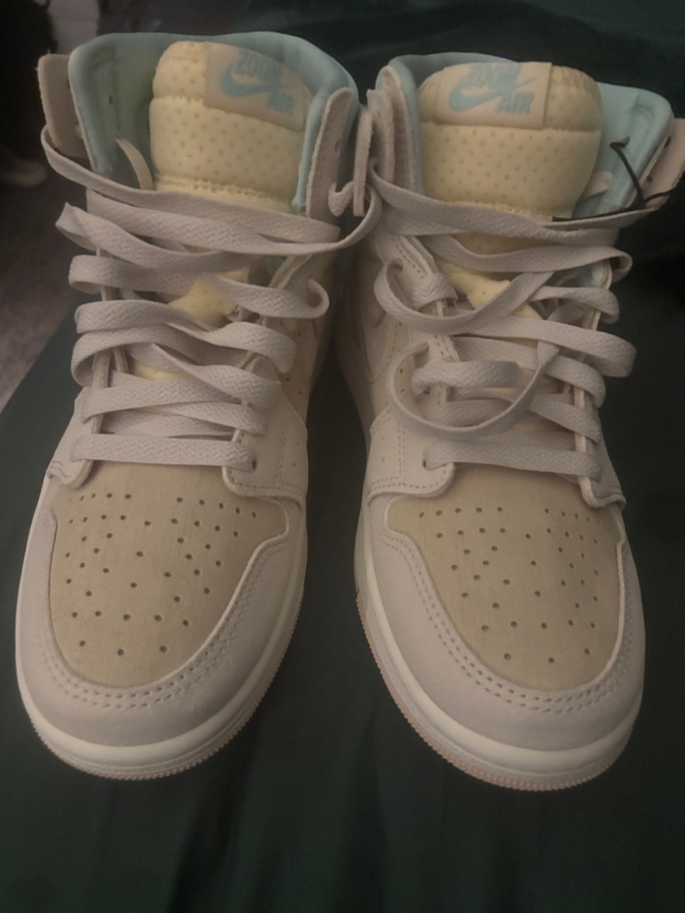Nike High-Top Sneakers in Cream with Light Blue Trim NO BOX